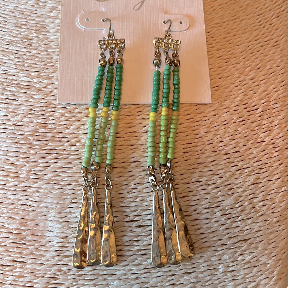 Boho Beaded Green Earrings